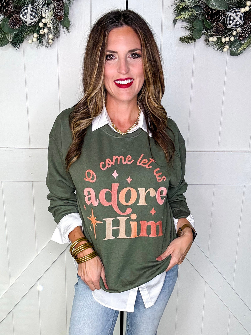 Neutral Oh Come Let Us Adore Him Sweatshirt