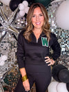 Cropped Varsity W Quarter Zip Pullover in Black PREORDER