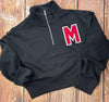 Cropped Varsity M Quarter Zip Pullover in Black PREORDER