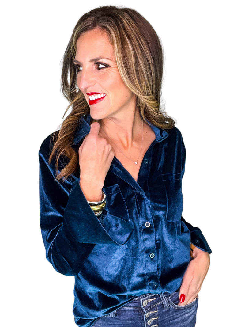 Velvet Button Up Collared Shirt