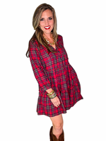 Plaid V-Neck Dress in Red