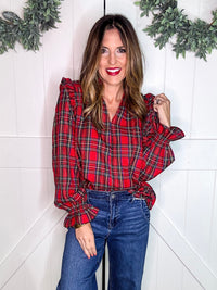 Christmas Plaid Smocked Blouse