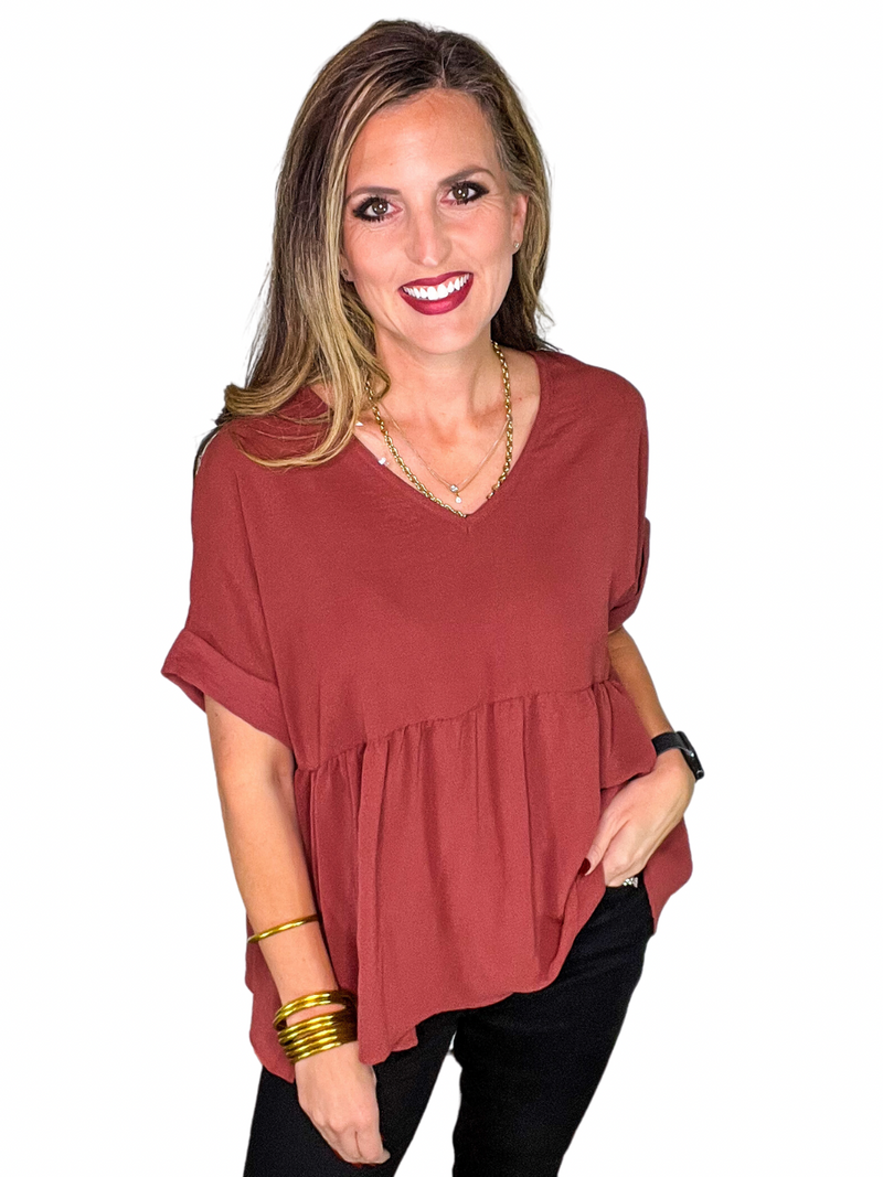 ENTRO Babydoll Top in Rust