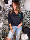 Varsity W Quarter Zip Pullover in Black PREORDER