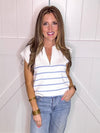 Blue Striped Quarter Zip Top
