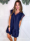 Umgee Scalloped Neckline Dress in Navy
