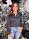 Cropped Varsity W Quarter Zip Pullover in Charcoal PREORDER