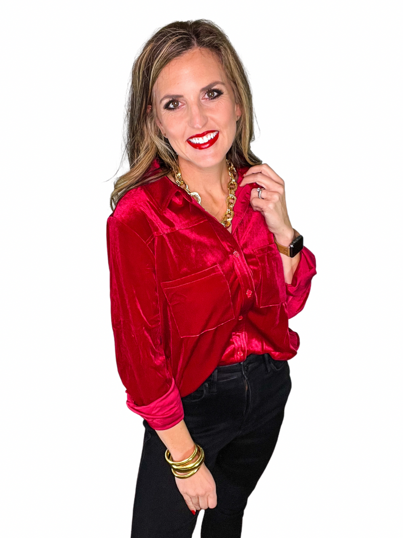 Velvet Button Up Collared Shirt