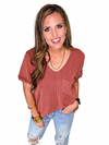 Ribbed Pocket Tee in Rust