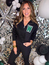 Cropped Varsity W Quarter Zip Pullover in Black PREORDER