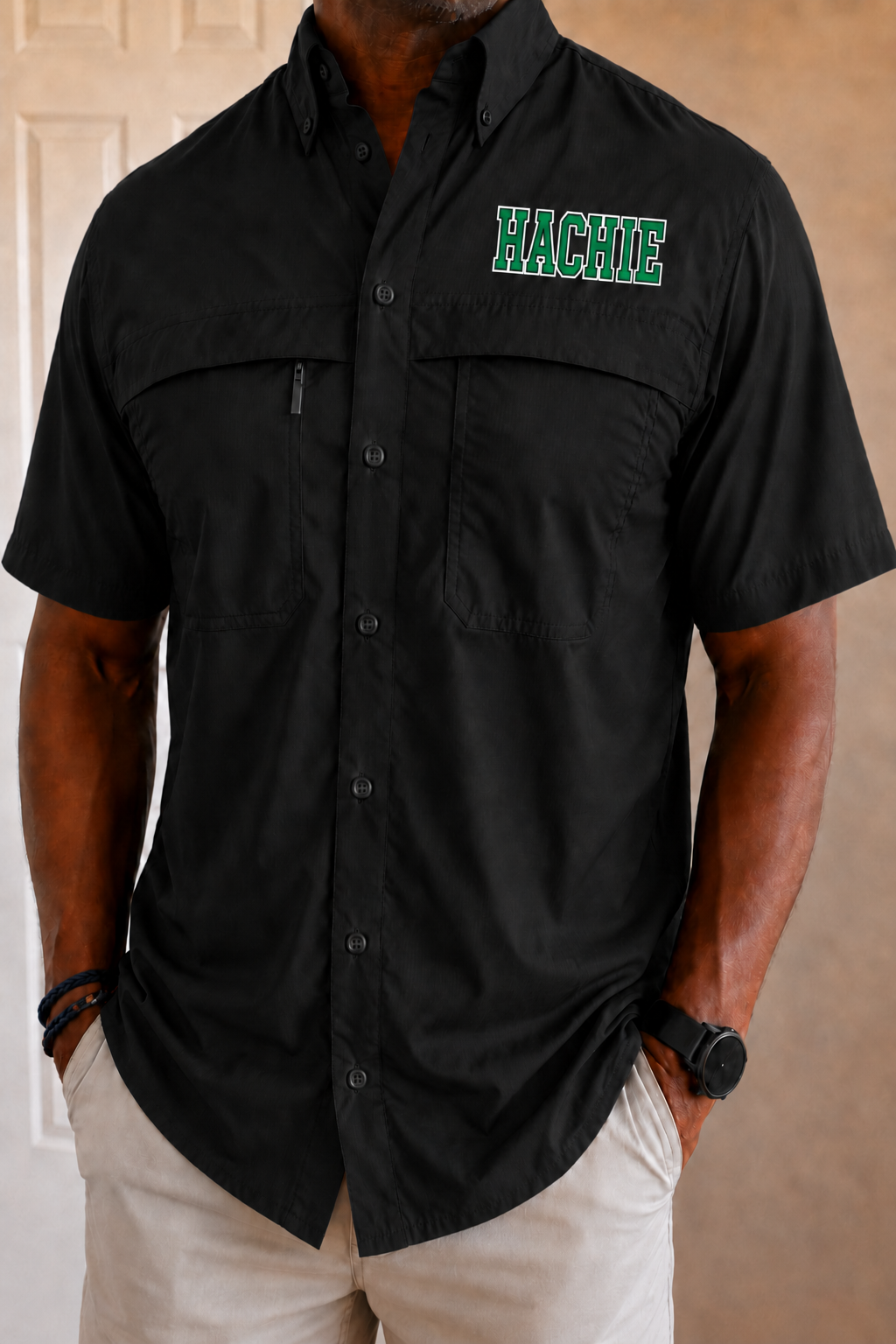Hachie Men's Fishing Tee in Black PREORDER