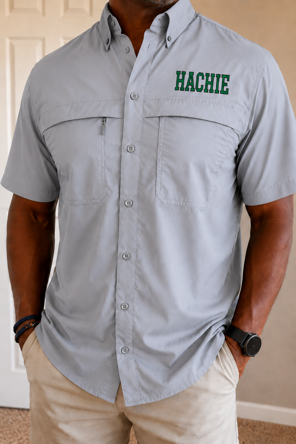 Hachie Men's Fishing Tee in Grey PREORDER