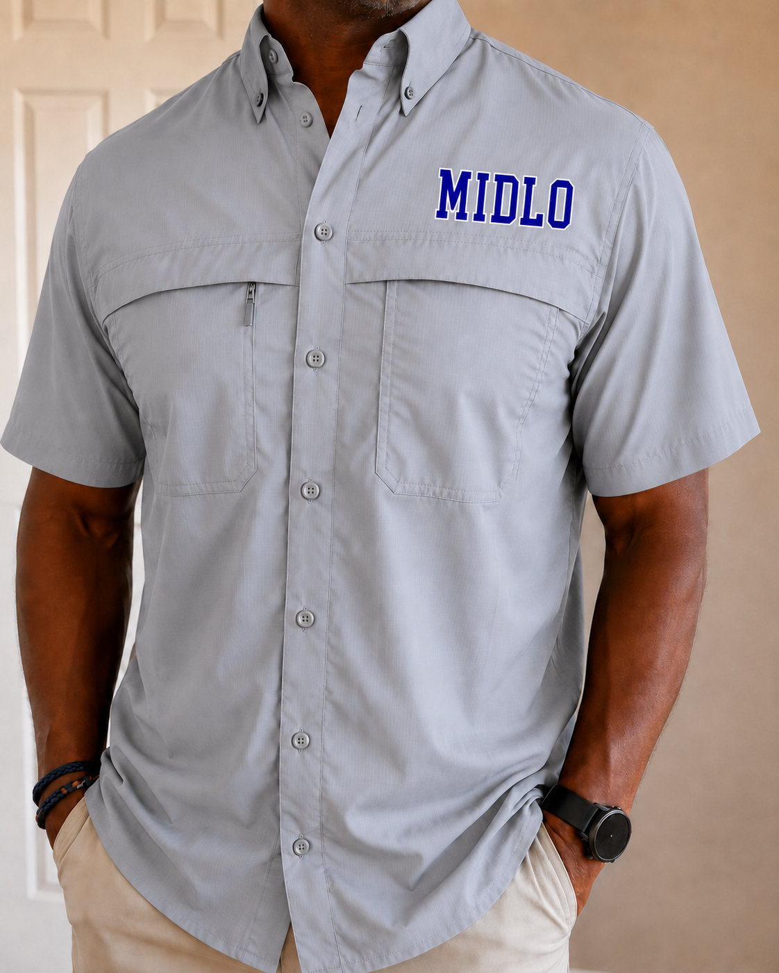 Midlo Men's Fishing Tee in Grey PREORDER