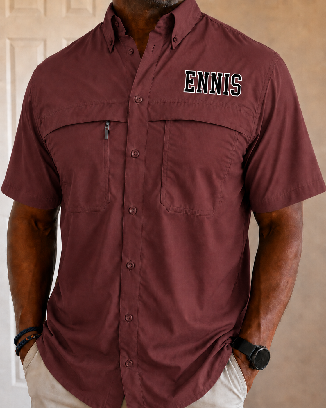 Ennis Men's Fishing Tee in Maroon PREORDER