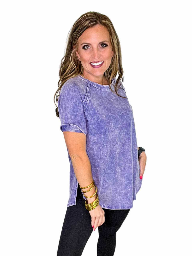 French Terry Acid Wash Short Sleeve Top