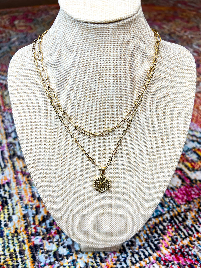 Double Chain Pendant Initial Necklace