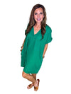Gauze Rolled Short Sleeve Raw Edge V-Neck Dress