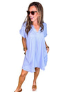 Gauze Rolled Short Sleeve Raw Edge V-Neck Dress