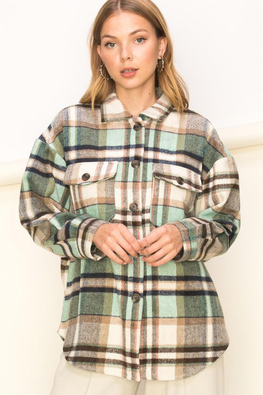 Green and Tan Plaid Shacket