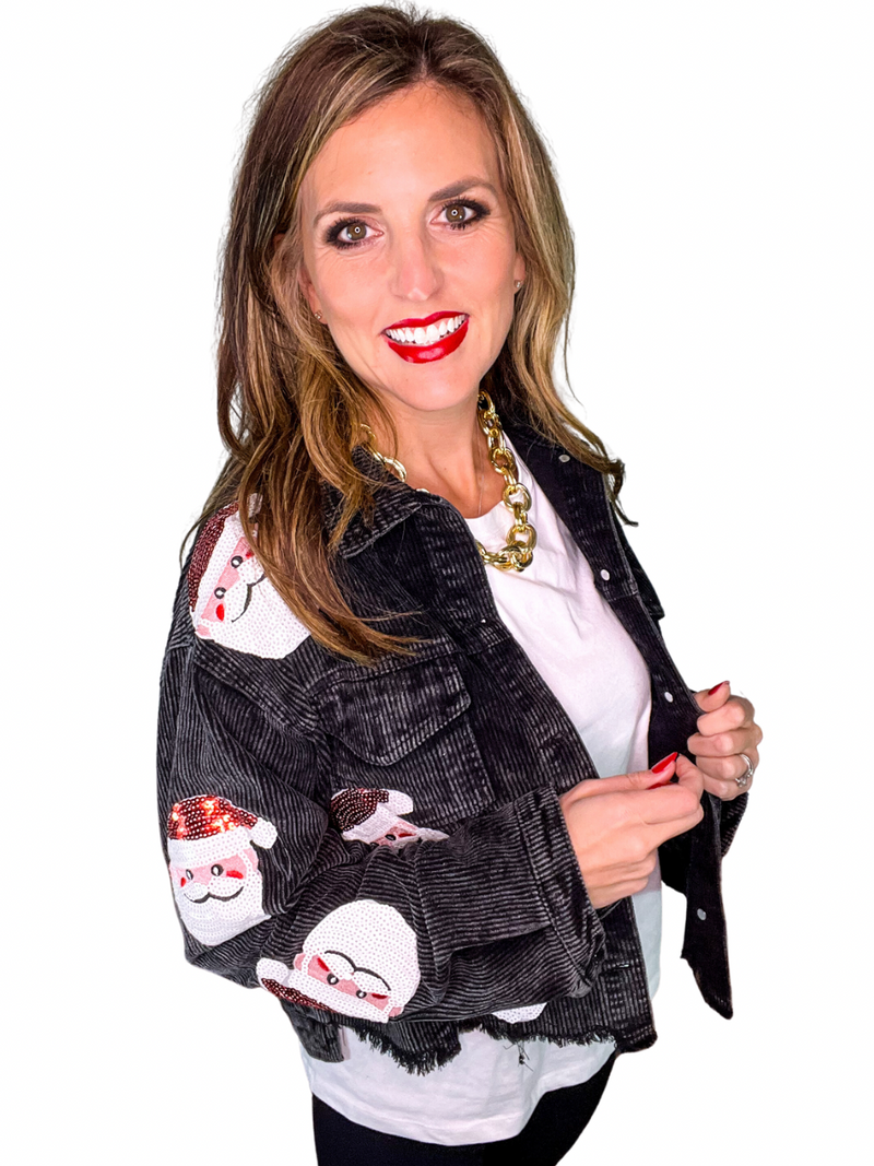 Santa Sequin Raw Hem Jacket