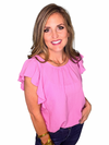 WOVEN BUBBLE AIRFLOW FLUTTER SLEEVE TOP