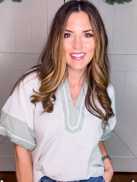 Umgee Striped Puff Sleeve Top in Green