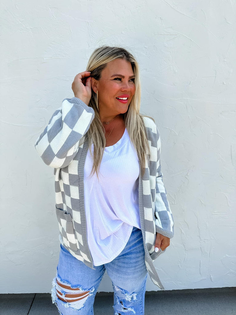 Gray Check Cardigan PREORDER