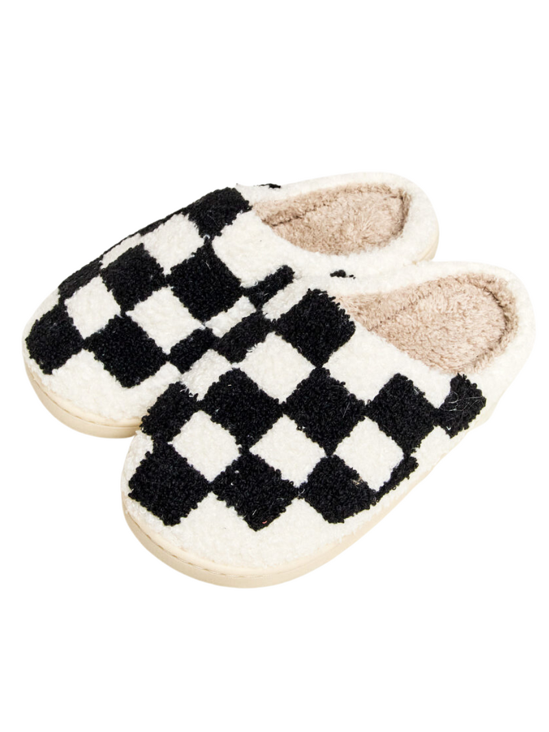 Checkered Print Plush Slide Slippers