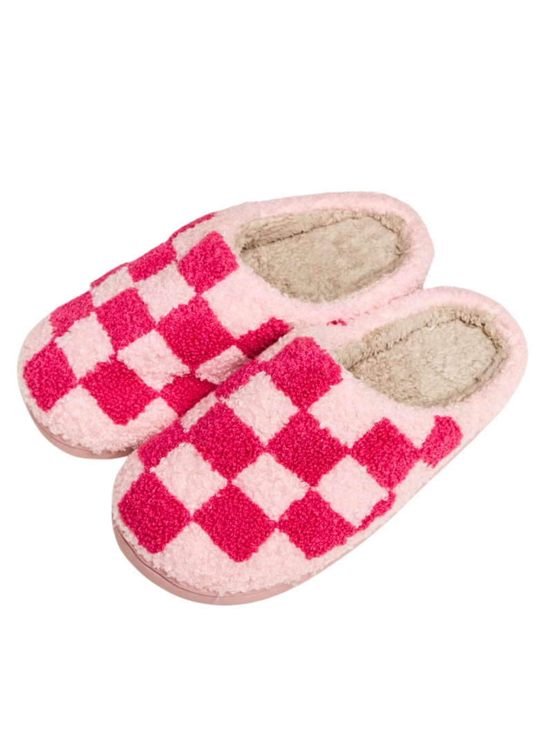Checkered Print Plush Slide Slippers