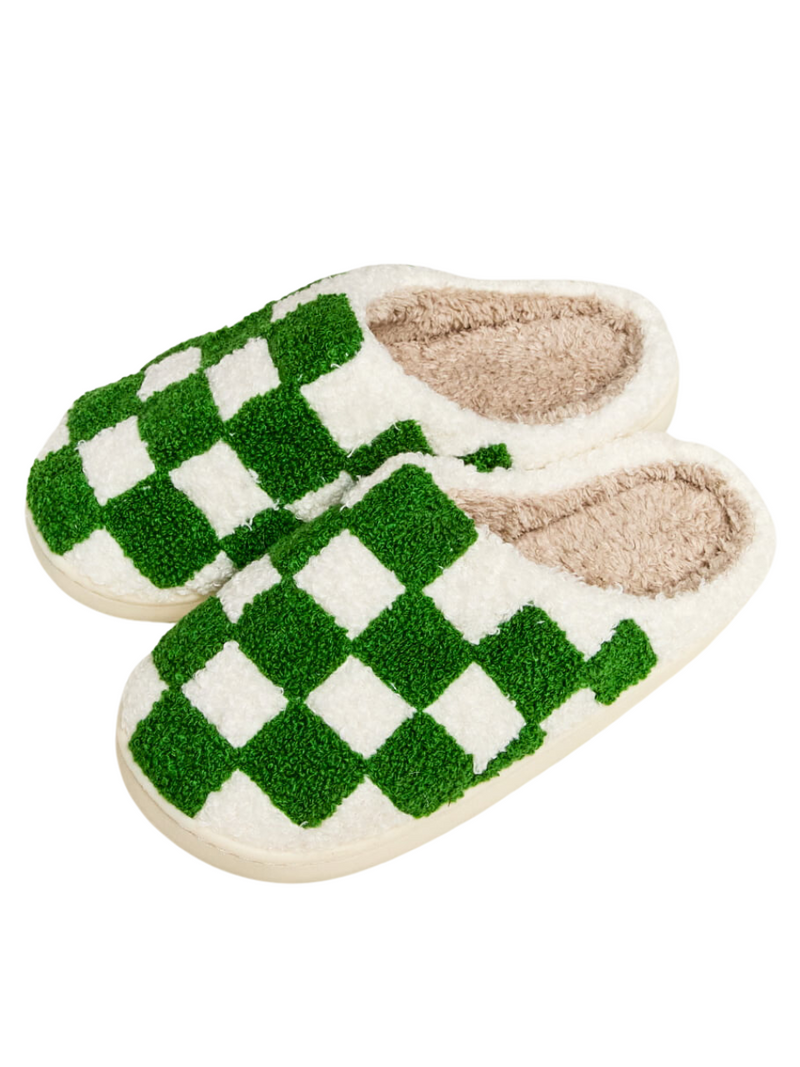 Checkered Print Plush Slide Slippers