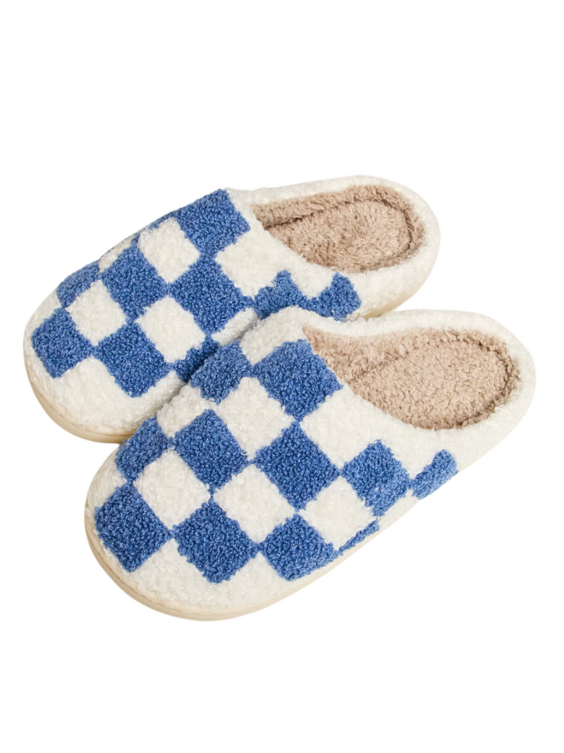 Checkered Print Plush Slide Slippers