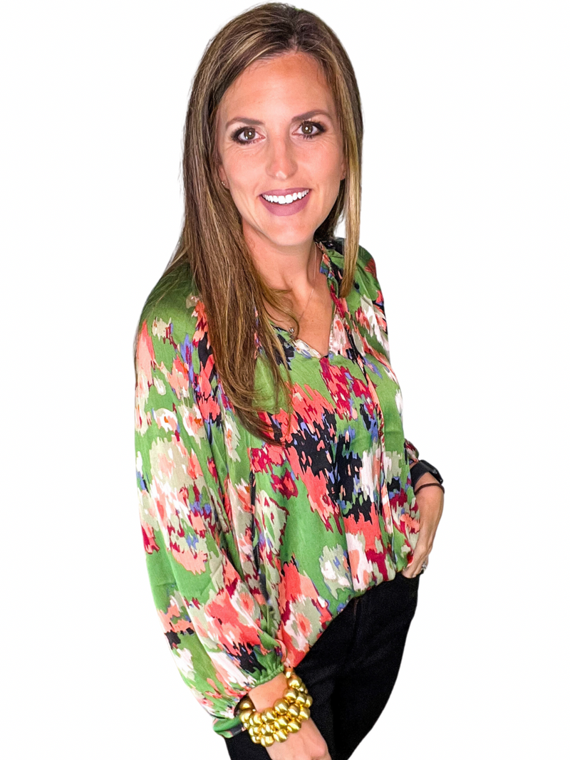 V-NECK TIE FRONT BLOUSE TOP