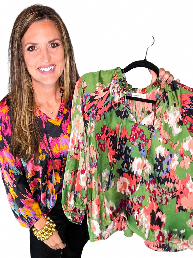V-NECK TIE FRONT BLOUSE TOP