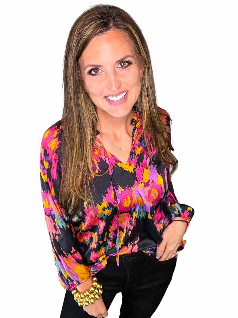 V-NECK TIE FRONT BLOUSE TOP