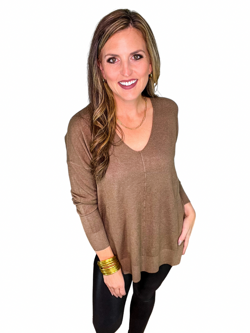Plus V-Neck Front Seam Sweater