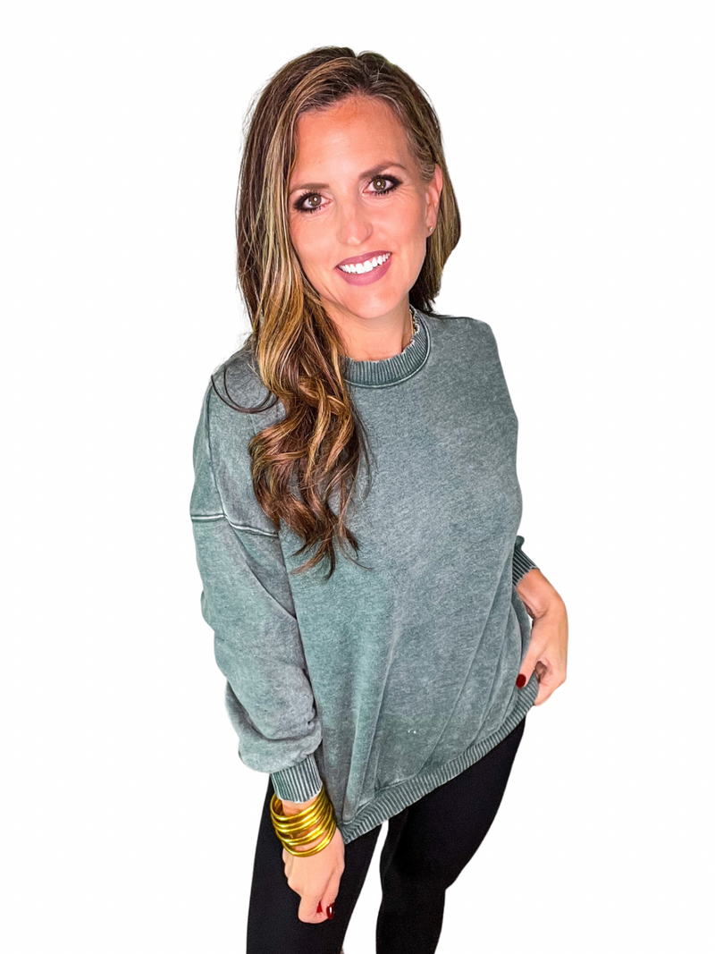 Acid Wash Fleece Oversized Pullover