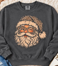 Leopard Santa Comfort Colors Sweatshirt in Charcoal PREORDER