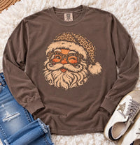 Leopard Santa Long Sleeve Comfort Colors T-Shirt in Expresso PREORDER