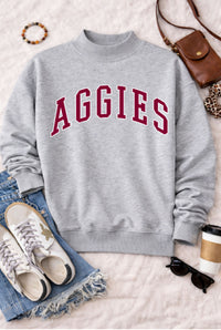 AGGIES Mock Neck Pullover in Ash Gray PREORDER