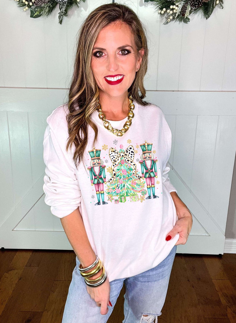 Preppy Nutcrackers with Christmas Tree Sweatshirt