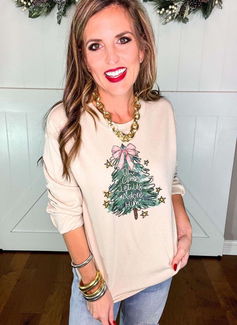 Oh Come Let Us Adore Him Christmas Tree Sweatshirt