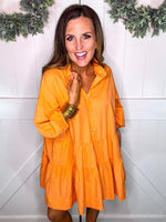 Oversized Puff Sleeve Mini Dress in Orange