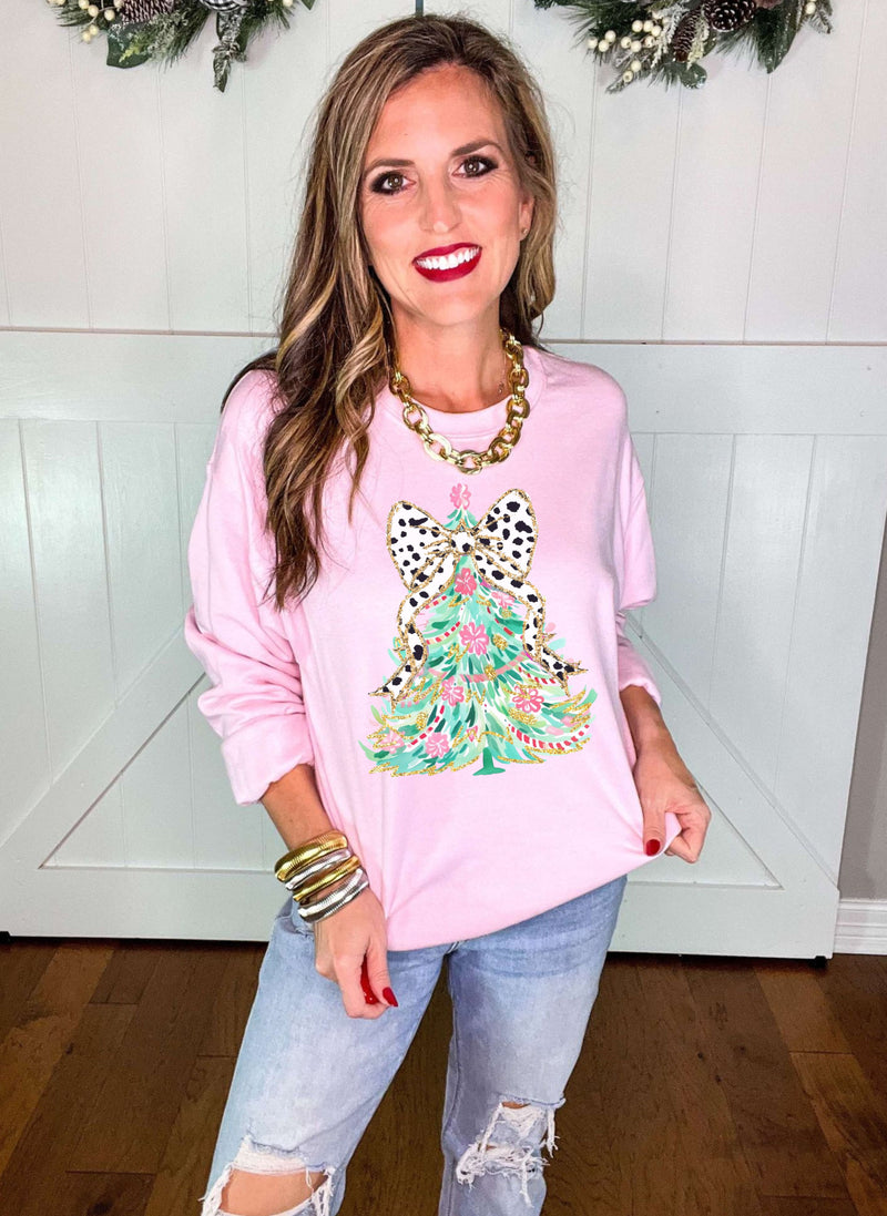 Preppy Christmas Tree with Bow Sweatshirt