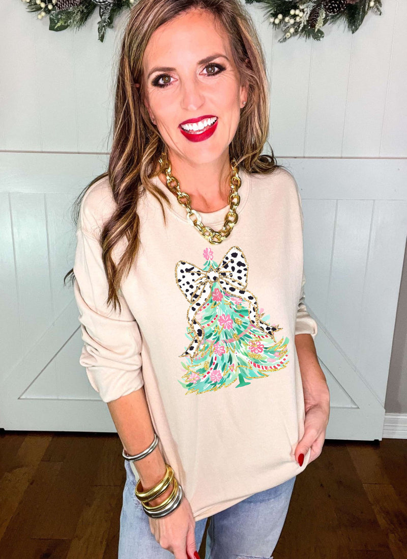 Preppy Christmas Tree with Bow Sweatshirt