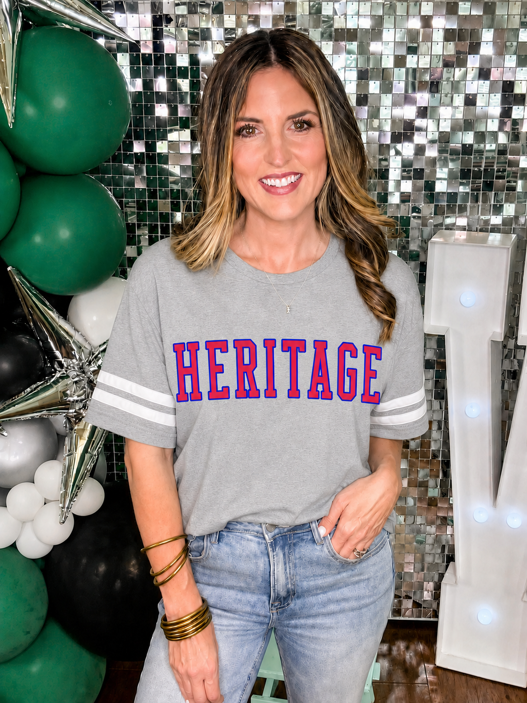 HERITAGE Stripe Sleeve T-Shirt in GRAY PREORDER