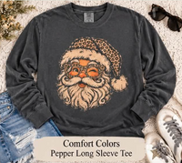 Leopard Santa Long Sleeve Comfort Colors T-Shirt in Charcoal PREORDER