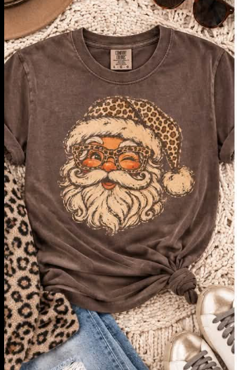Leopard Santa Comfort Colors T-Shirt in Expresso PREORDER