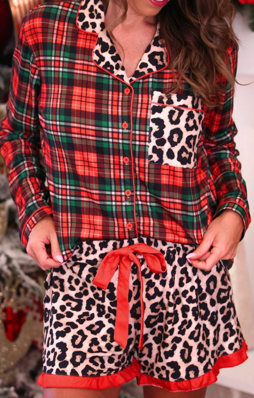 Jess Lea Plaid and Leopard Pajama Set PREORDER