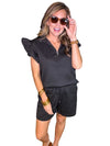 Texture Ruffle Sleeve Top and Shorts Set