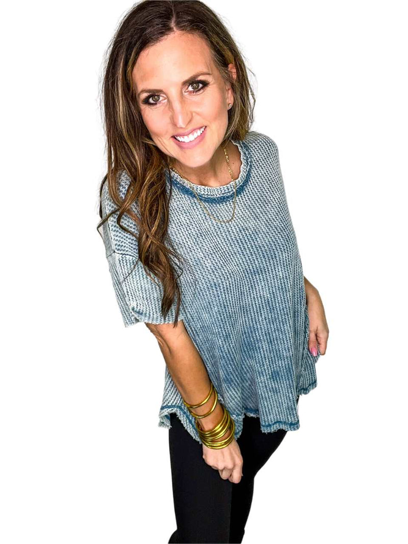 Washed Waffle Short Sleeve Top
